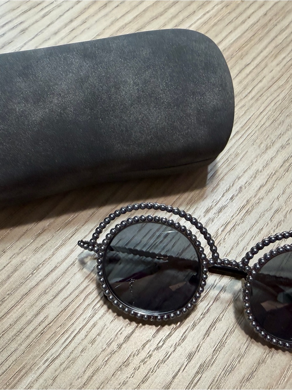 CHANEL Black Double Beaded Round Sunglasses